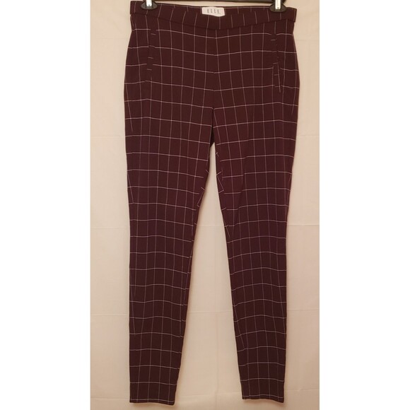 ELLE Cigarette Pants Plum Checkered Minimalist European Elegance Sz M NWOT - Picture 1 of 10
